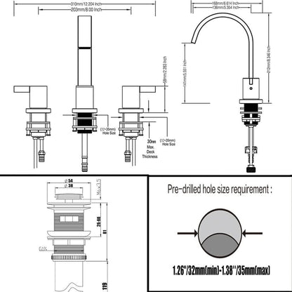 Phiestina 8 in. Waterfall Widespread Bathroom Faucet with Copper Drain and Valve - Like New