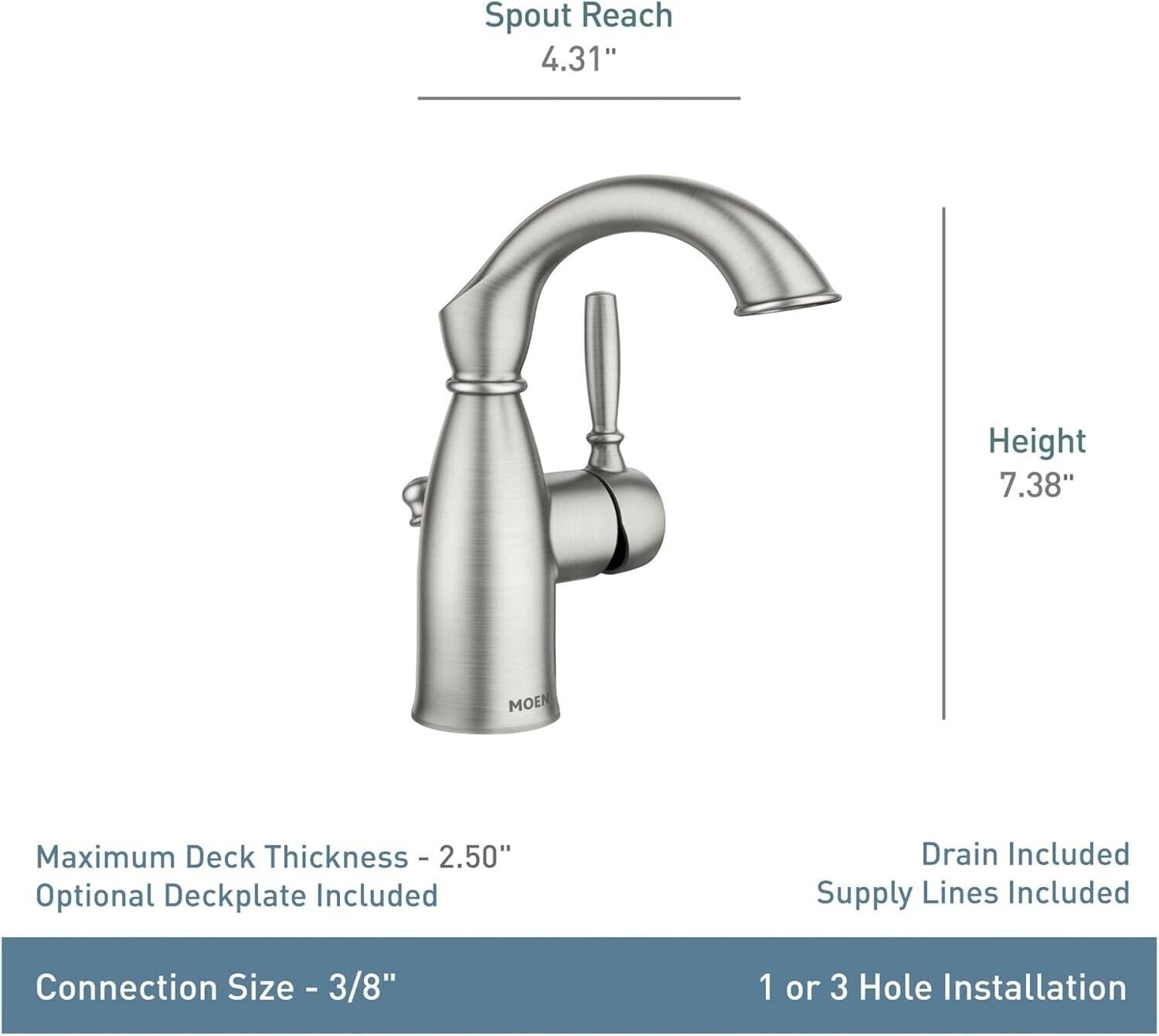MOEN Sarona 84144SRN Single Hole Single-Handle Bathroom Faucet in Brushed Nickel