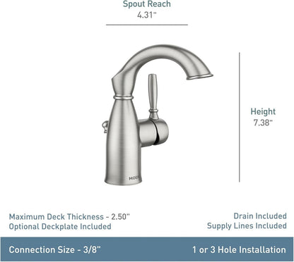 MOEN Sarona 84144SRN Single Hole Single-Handle Bathroom Faucet in Brushed Nickel