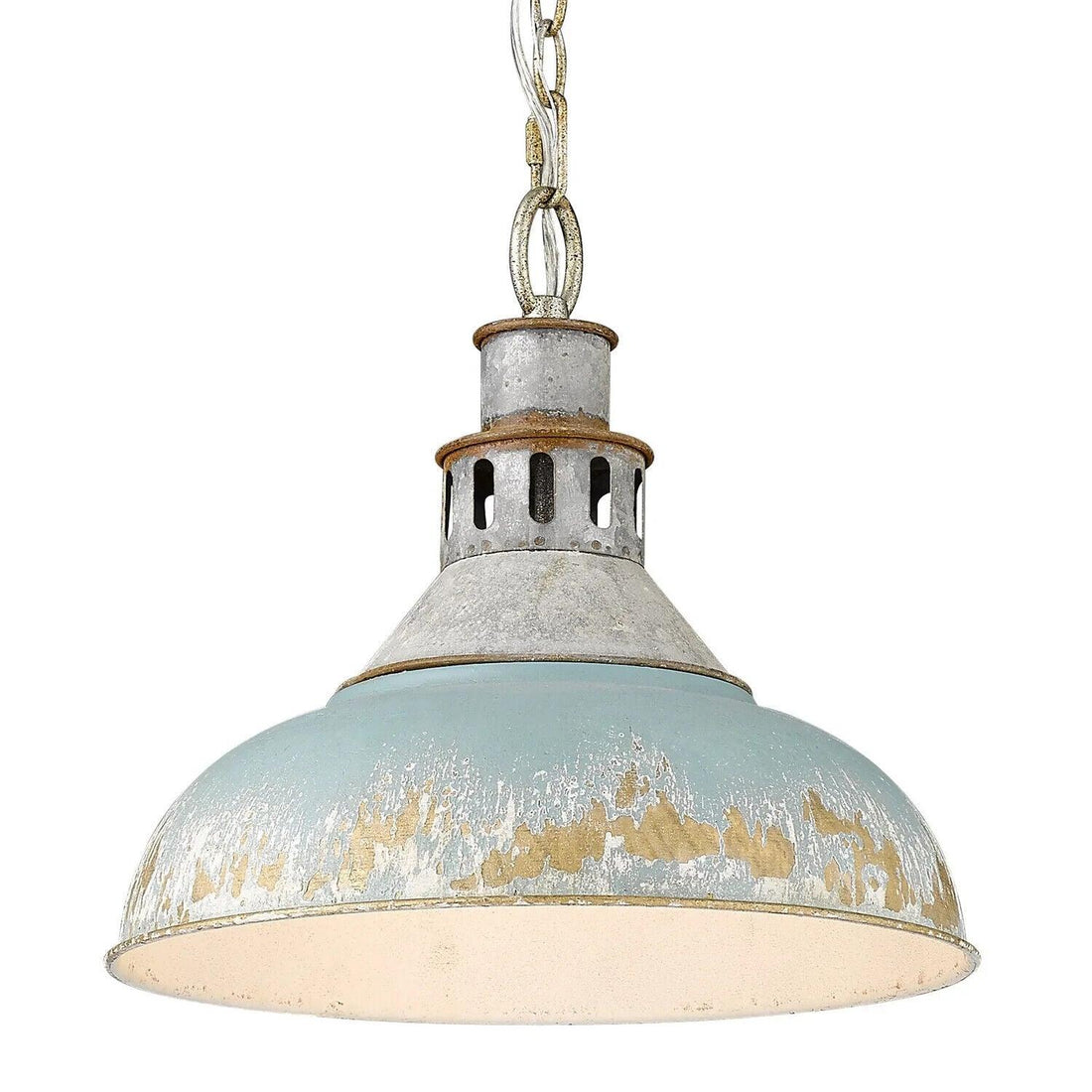Golden Lighting Kinsley 14" Rustic Aged Galvanized Steel Pendant Steel Teal - Like New