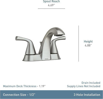 MOEN Haber 84768SRN Centerset 2-Handle Bathroom Faucet in Spot Resist Brushed Nickel