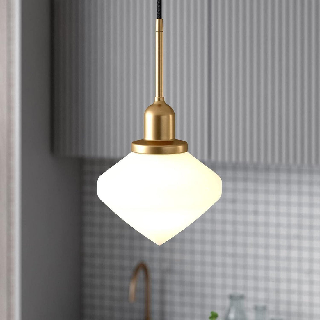 Zariza 8" Wide Pendant with Glass Shade in Brass/White Milk - Like New