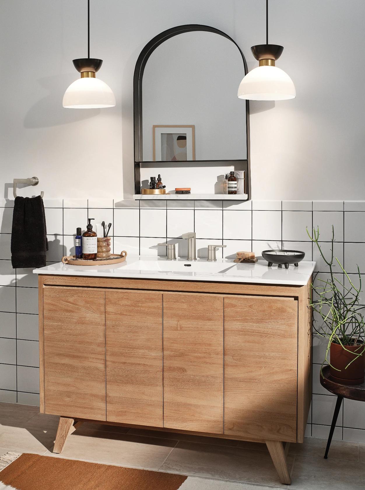 MOEN Rinza 84629SRN Widespread Double Handle Bathroom Faucet in Spot Resist Brushed Nickel