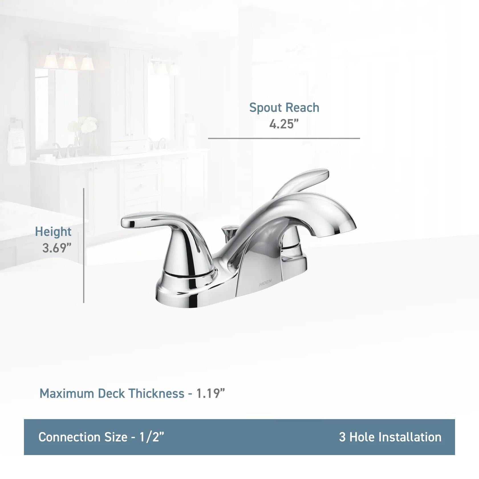MOEN Adler 84603 Centerset Two Handle Low-Arc Bathroom Faucet in Chrome