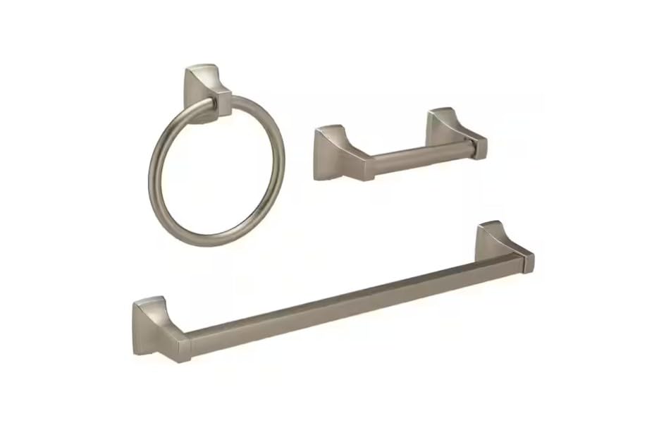 Moen 3-Piece Adler Decorative Bathroom Hardware Set in Brushed Nickel with Towel Bar, Toilet Paper Holder, and Towel Ring