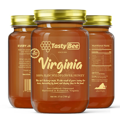 TastyBee 100% Raw Wildflower Honey – Pure, Unfiltered Local Virginia Honey – Hand Harvested, No Additives – Natural Sweetener for Tea, Coffee, Toast, Waffles, Pancakes and More – 27 Oz