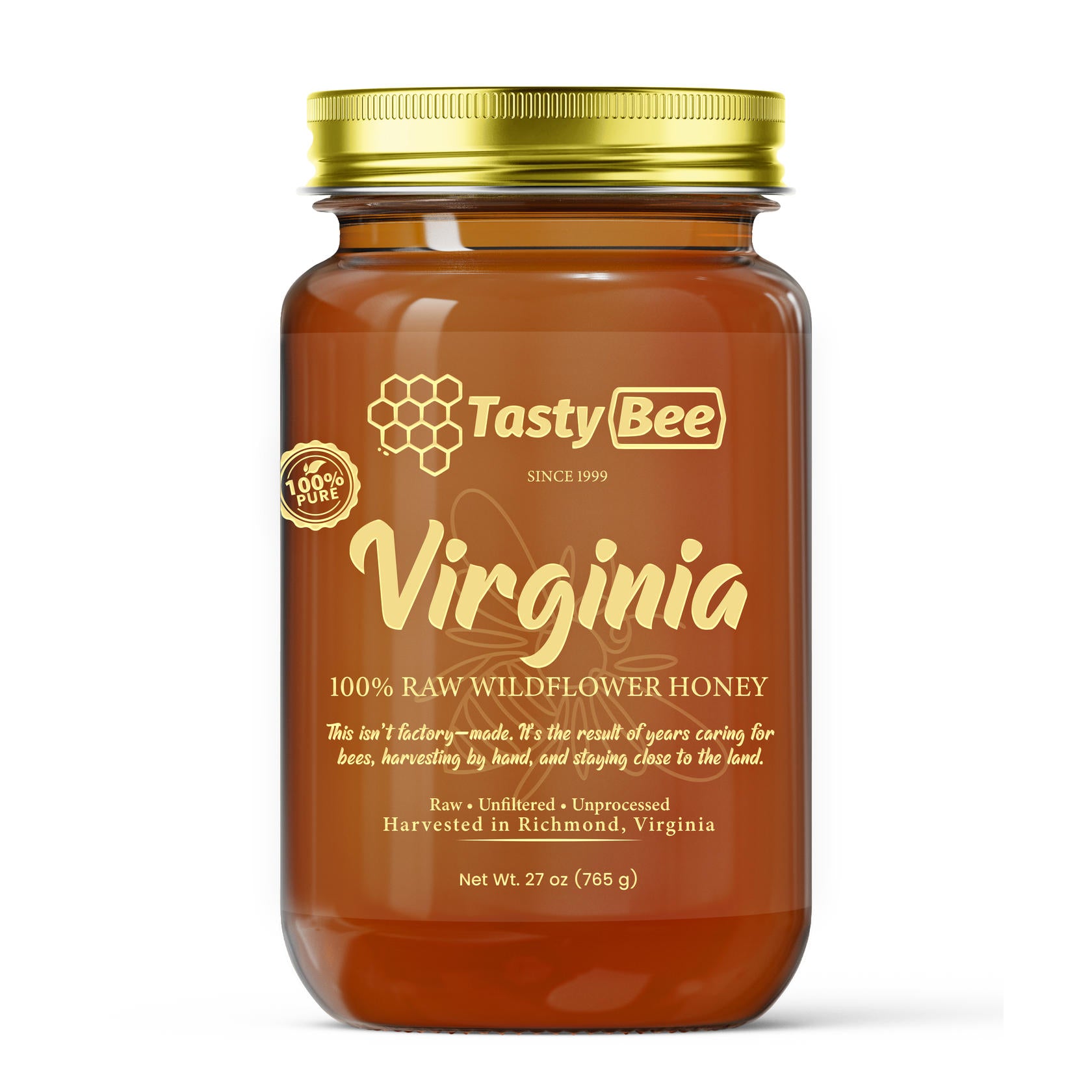 TastyBee 100% Raw Wildflower Honey – Pure, Unfiltered Local Virginia Honey – Hand Harvested, No Additives – Natural Sweetener for Tea, Coffee, Toast, Waffles, Pancakes and More – 27 Oz