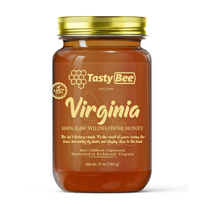TastyBee 100% Raw Wildflower Honey – Pure, Unfiltered Local Virginia Honey – Hand Harvested, No Additives – Natural Sweetener for Tea, Coffee, Toast, Waffles, Pancakes and More – 27 Oz