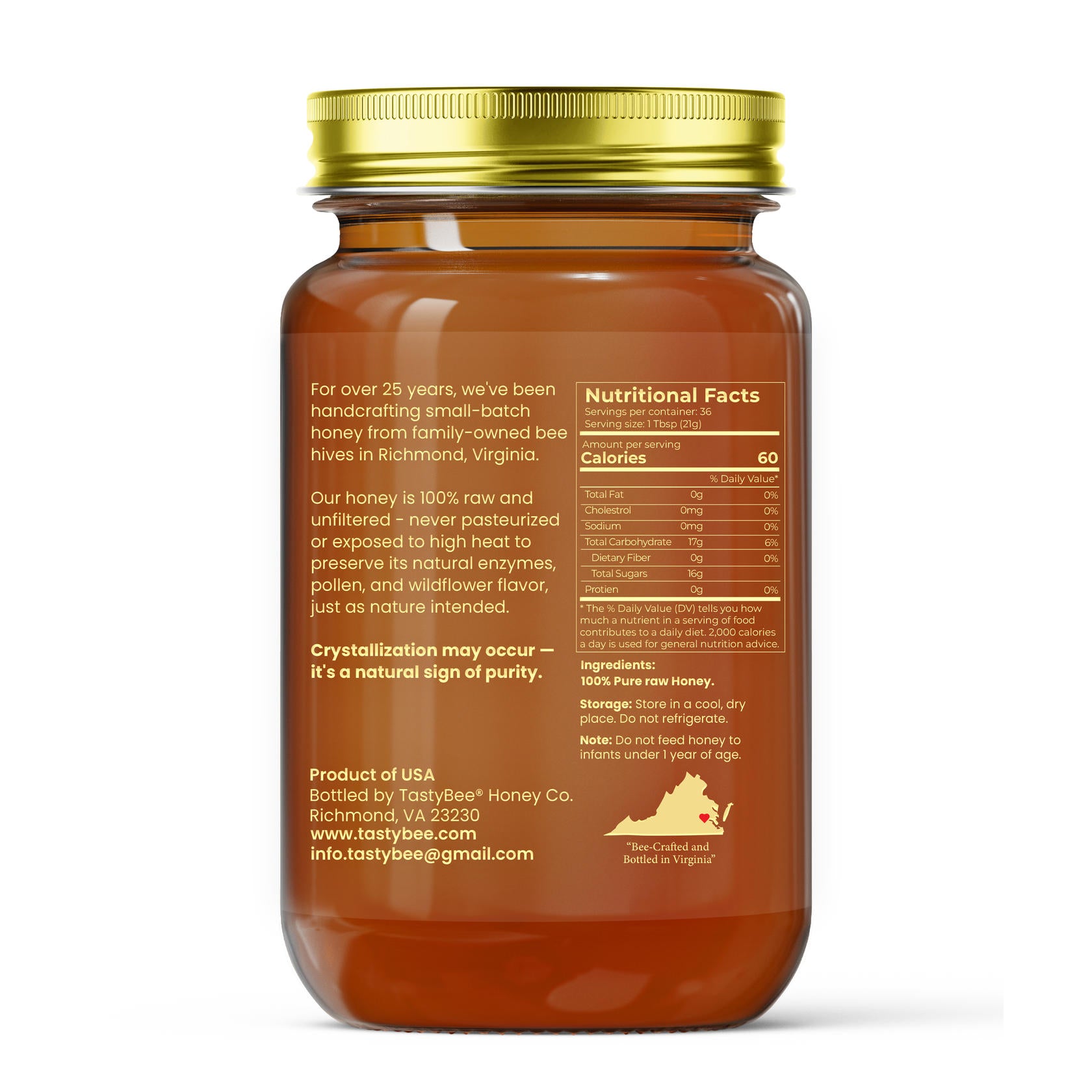 TastyBee 100% Raw Wildflower Honey – Pure, Unfiltered Local Virginia Honey – Hand Harvested, No Additives – Natural Sweetener for Tea, Coffee, Toast, Waffles, Pancakes and More – 27 Oz