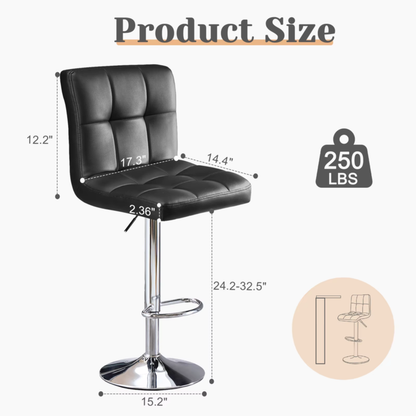 PU Leather Bar Stools, Upholstered Counter Height Stool with Backrest, Set of 2