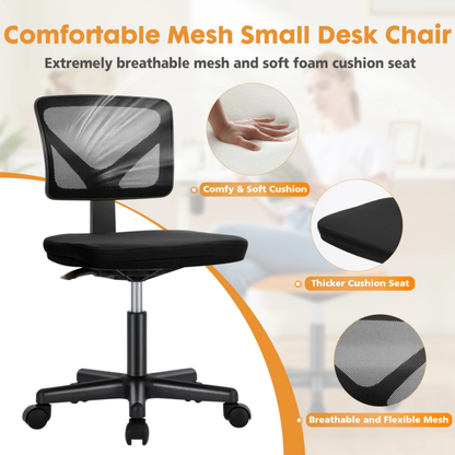Mesh Office Chair with Lumbar Support, Armless, Adjustable Height, 360° Swivel