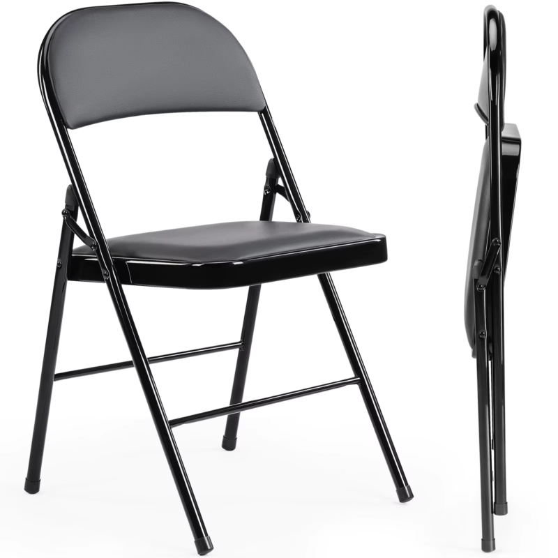 Leather Padded Folding Chairs, Sturdy Metal, Indoor Outdoor, Home Office, 2 Pack