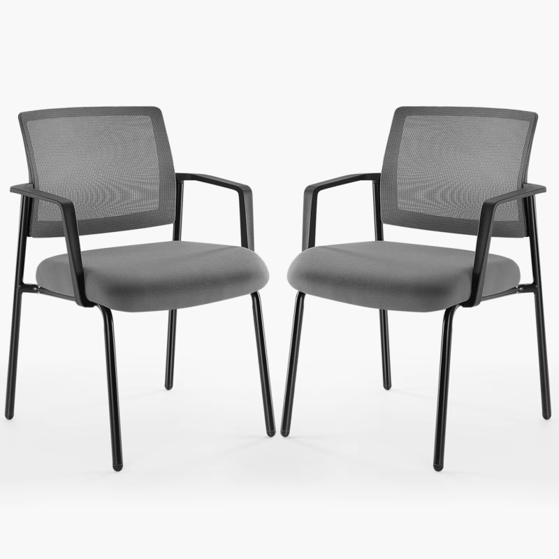 Mesh Back Stacking Arm Chairs, Sturdy Metal, Indoor/Outdoor, Home &amp; Office 2-Pk