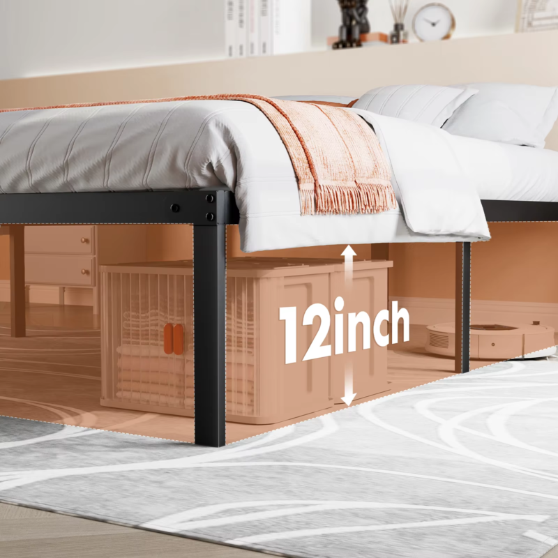 Metal Bed Frame, Platform Bedroom Frame with Storage, Steel Slat Support 350lbs