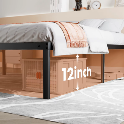 Metal Bed Frame, Platform Bedroom Frame with Storage, Steel Slat Support 350lbs