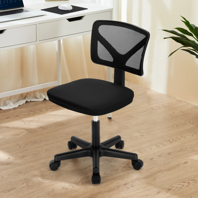 Mesh Office Chair with Lumbar Support, Armless, Adjustable Height, 360° Swivel