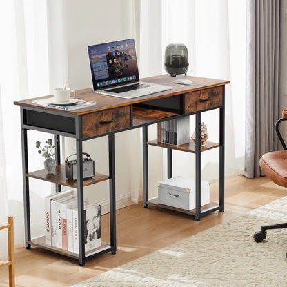 48 Inch Double Deck Shelving Office Desk with Pull-Out Drawers and Adjustable Feet