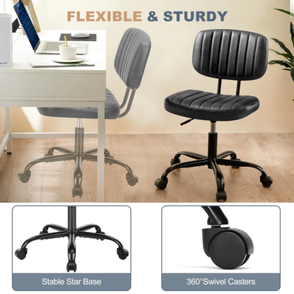 PU Leather Armless Office Desk Chair, Lumbar Support, Height Adjustable, Swivel