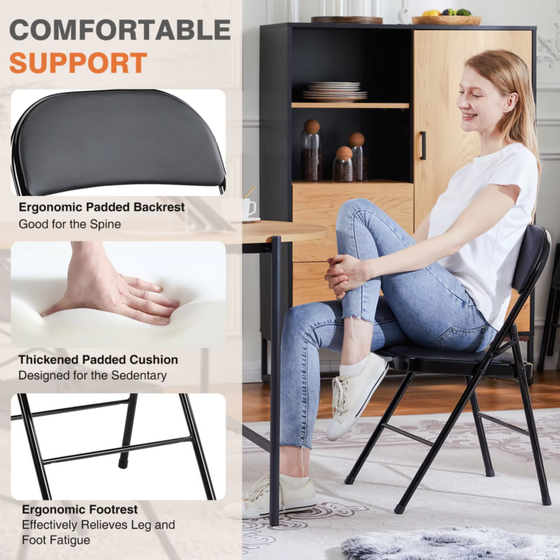 Leather Padded Folding Chairs, Sturdy Metal, Indoor Outdoor, Home Office, 2 Pack