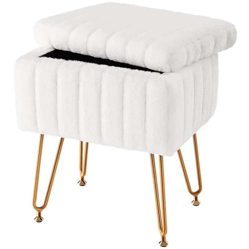 Faux Fur Living Room Stools &amp; Ottomans, Hidden Storage, Padded, Adjustable Feet