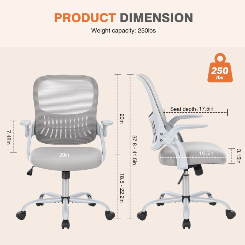 Ergonomic Mesh Office Desk Chair with Adjustable Height, Swivel &amp; Rolling Wheels