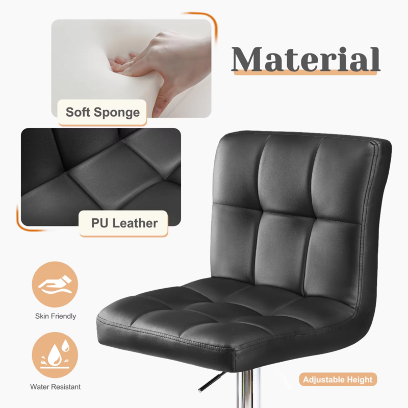 PU Leather Bar Stools, Upholstered Counter Height Stool with Backrest, Set of 2