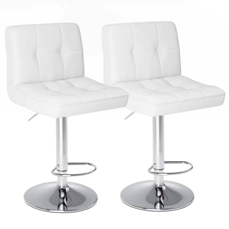 PU Leather Bar Stools, Upholstered Counter Height Stool with Backrest, Set of 2