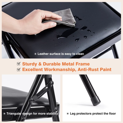 Leather Padded Folding Chairs, for Living Room, Office, Outdoor, 4-Pack