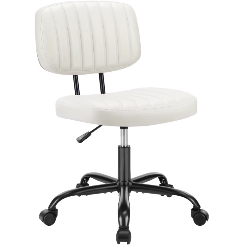 PU Leather Armless Office Desk Chair, Lumbar Support, Height Adjustable, Swivel