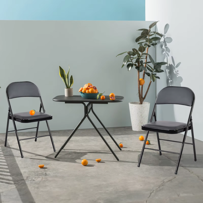Leather Padded Folding Chairs, Sturdy Metal, Indoor Outdoor, Home Office, 2 Pack