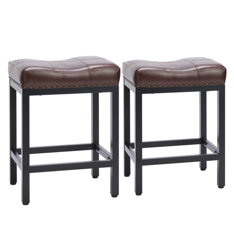 PU Leather Bar Stools, Saddle-Style Upholstered Chair, Counter Height, Set Of 2