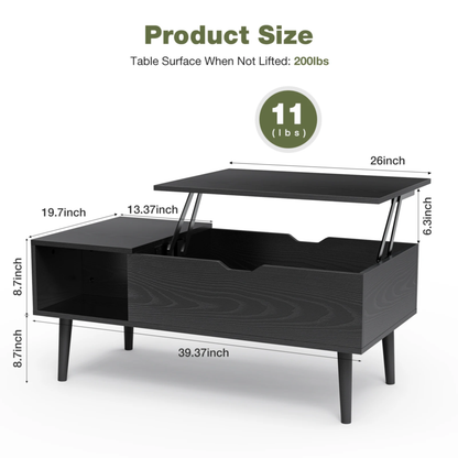 Lift Top Coffee Wooden Table for Living Room, Adjustable Desk with Storage Shelf
