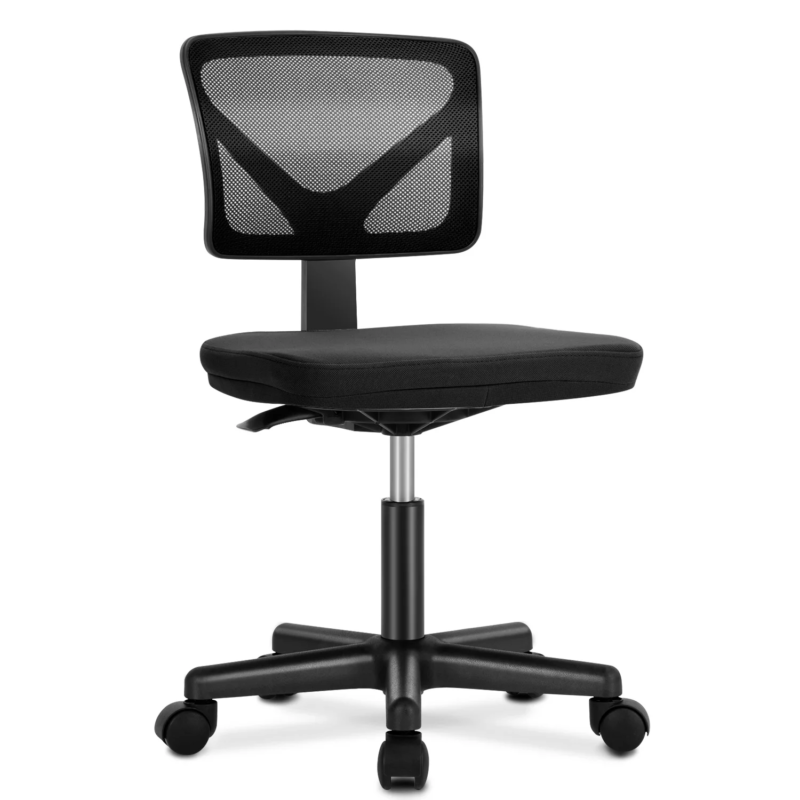 Mesh Office Chair with Lumbar Support, Armless, Adjustable Height, 360° Swivel