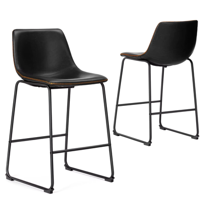 Set of 2 PU Leather Bar Stools, Counter Height, Comfortable Sponge Cushion