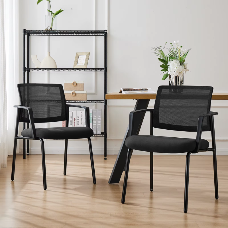 Mesh Back Stacking Arm Chairs, Sturdy Metal, Indoor/Outdoor, Home &amp; Office 2-Pk