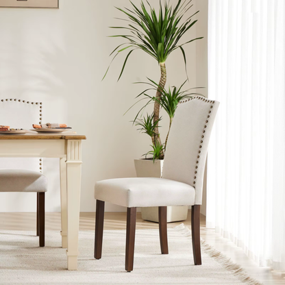 Set of 2 Dining Chairs, Padded Backrest, Upholstered Fabric, Thick Sponge Cushion