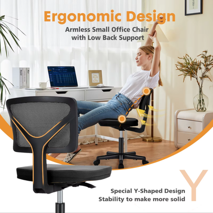 Mesh Office Chair with Lumbar Support, Armless, Adjustable Height, 360° Swivel