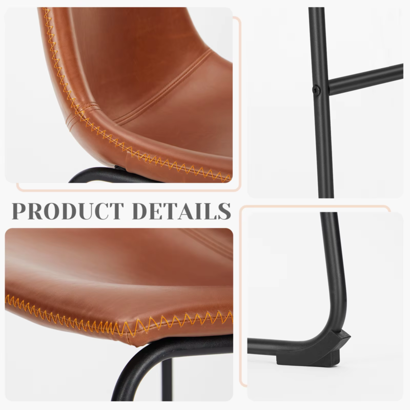 Set of 2 PU Leather Bar Stools, Counter Height, Comfortable Sponge Cushion