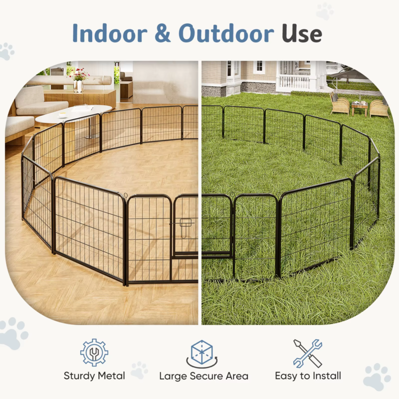 16 Panel Dog Playpen, Pet Fence with Doors, Heavy Duty for Indoor and Outdoor