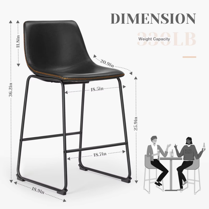 Set of 2 PU Leather Bar Stools, Counter Height, Comfortable Sponge Cushion