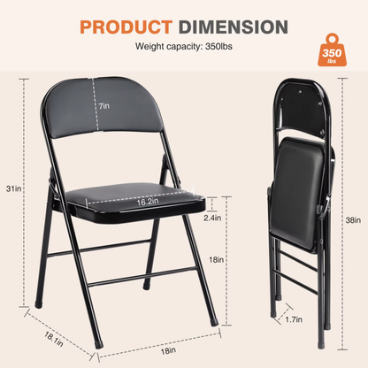 Leather Padded Folding Chairs, for Living Room, Office, Outdoor, 4-Pack