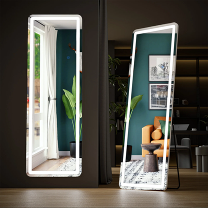 LED Full-Length Mirror, Standing, Hanging, Wall-Mounted, Aluminum Frame, 64" x 21"