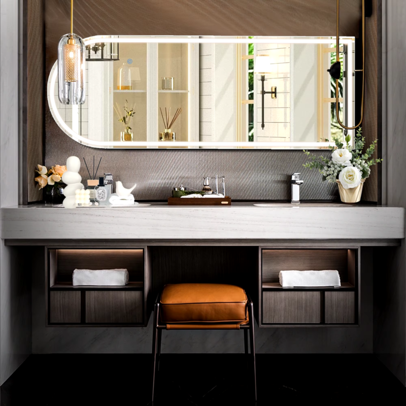 LED Dimming Full Length Mirror, 3-Color Lighting, Aluminum Frame, Floor &amp; Wall