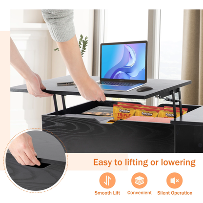 Lift Top Coffee Wooden Table for Living Room, Adjustable Desk with Storage Shelf