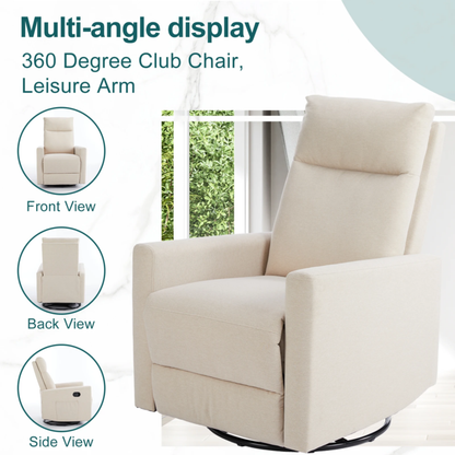 Rotating Rocking Recliner with Oversized Foot, Swivel, Glider Nursery Chair
