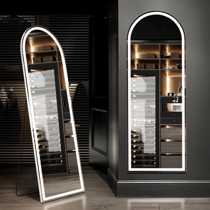 LED Dimming Full Length Mirror, 3-Color Lighting, Aluminum Frame, Floor &amp; Wall