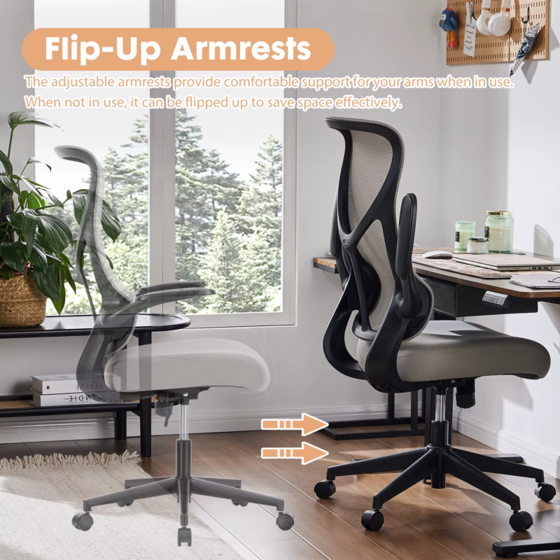 Ergonomic Mesh Office Chair, Lumbar Support, High Back, Swivel, Flip-Up Arms