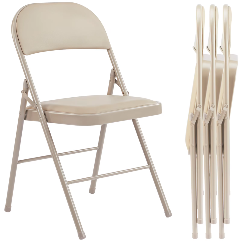 Leather Padded Folding Chairs, for Living Room, Office, Outdoor, 4-Pack