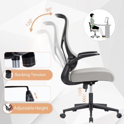 Ergonomic Mesh Office Chair, Lumbar Support, High Back, Swivel, Flip-Up Arms