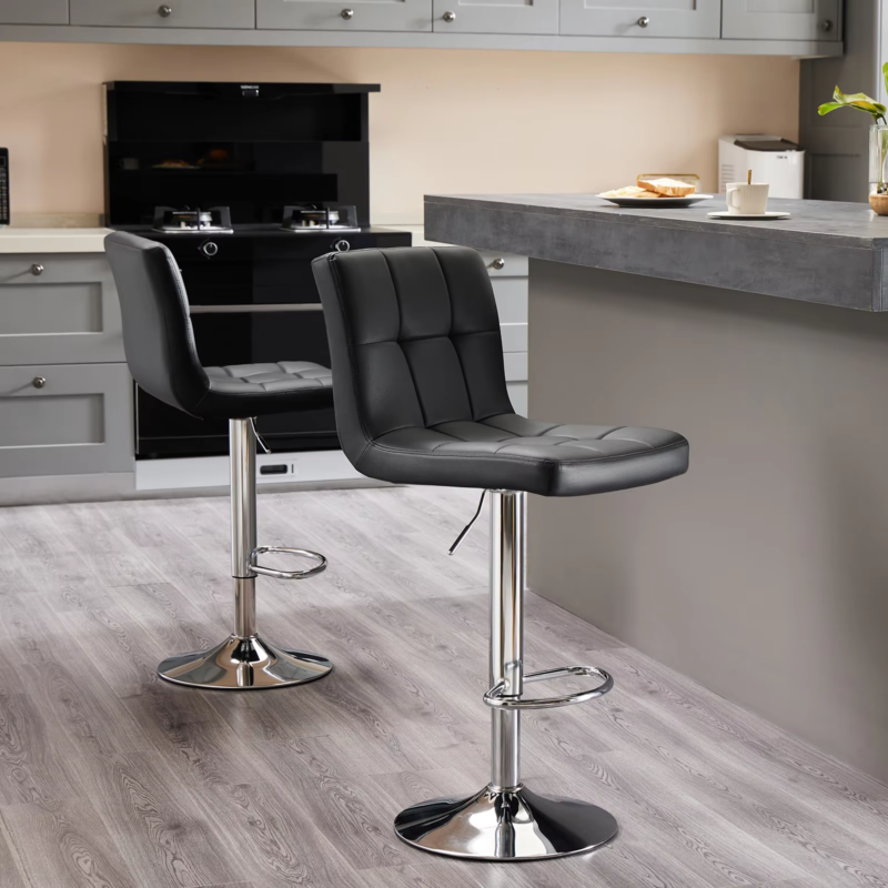 PU Leather Bar Stools, Upholstered Counter Height Stool with Backrest, Set of 2